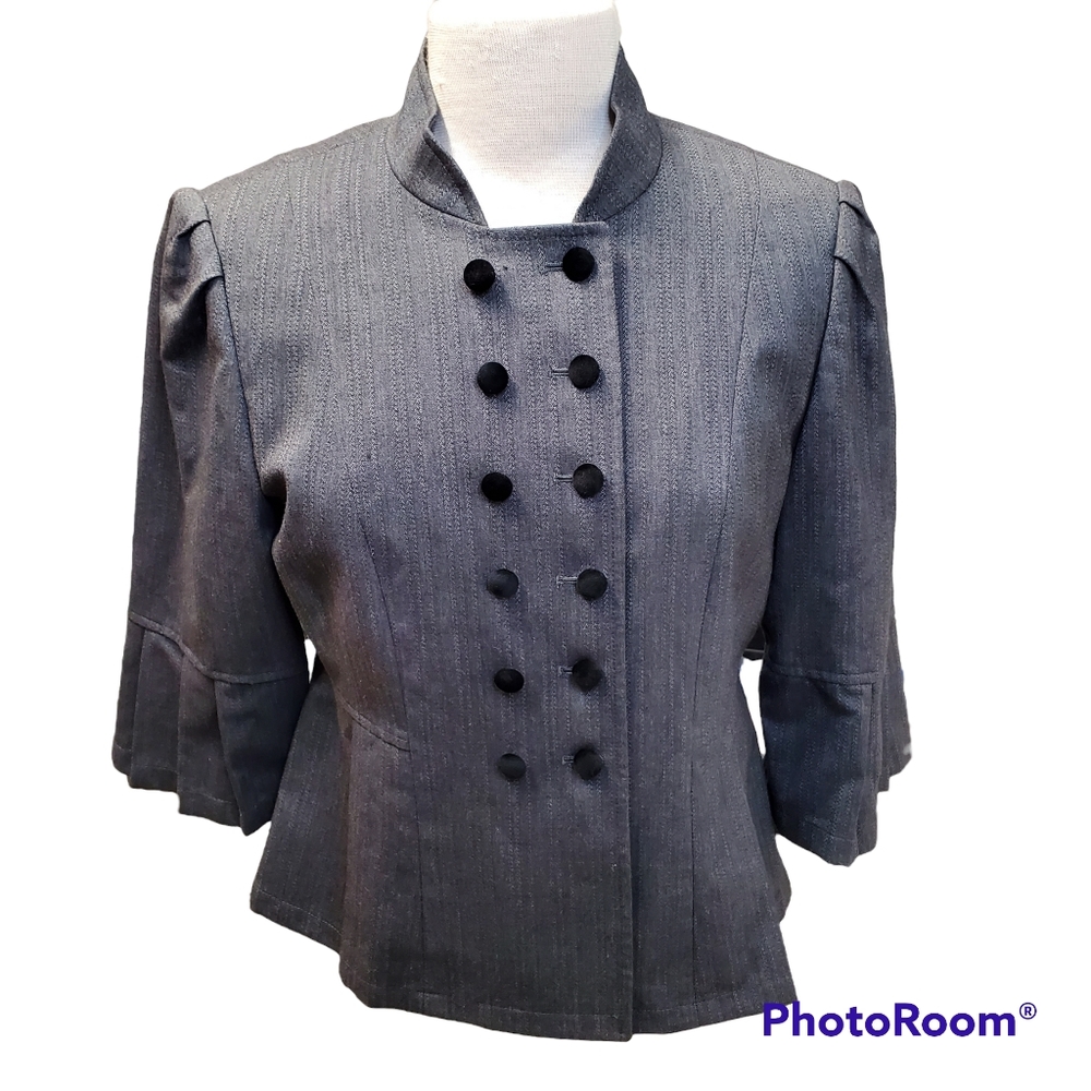 ANTONIO MELANI BUSINESS OFFICE BLAZER JACKET BLACK GRAY 3/4 SLEEVE SIZE 8 GUC